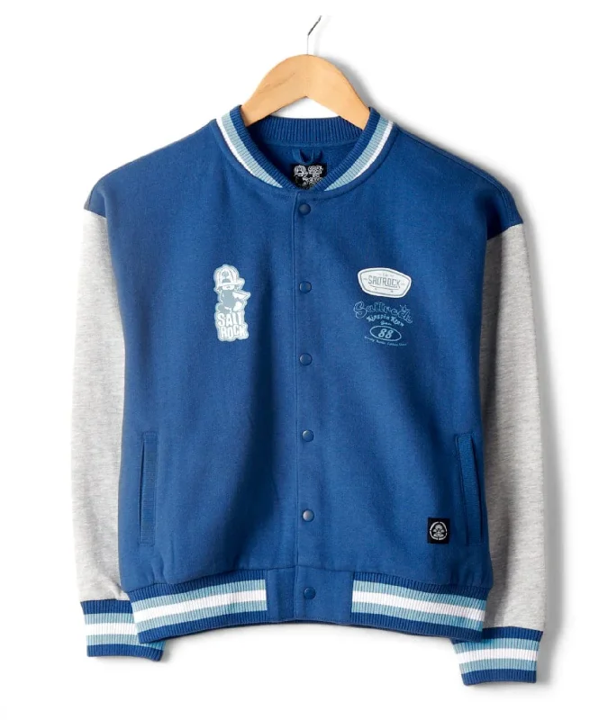 Saltrock Krew - Recycled Varsity Bomber Jacket - Blue